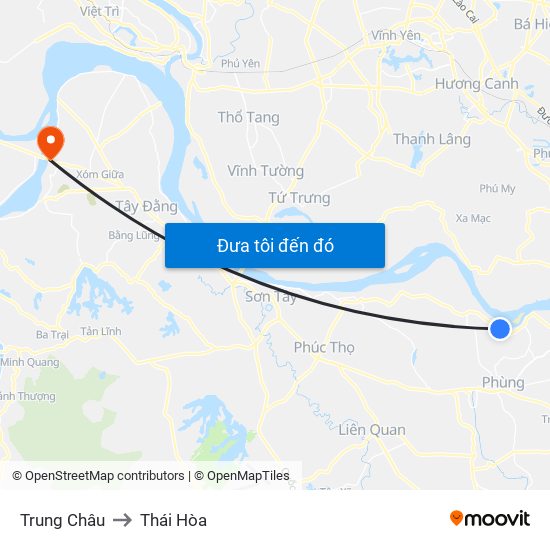 Trung Châu to Thái Hòa map