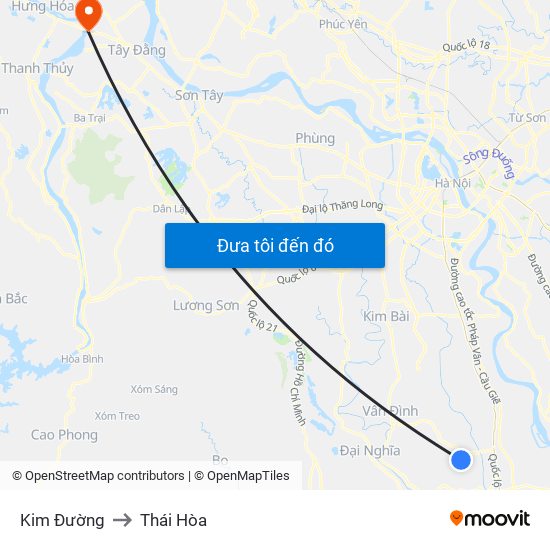 Kim Đường to Thái Hòa map