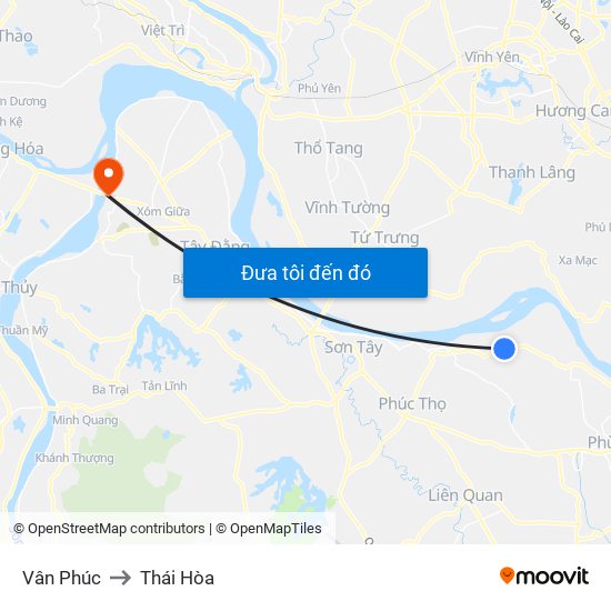 Vân Phúc to Thái Hòa map