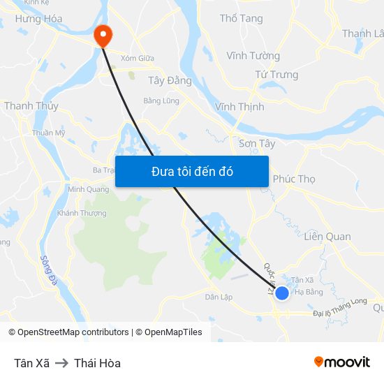 Tân Xã to Thái Hòa map