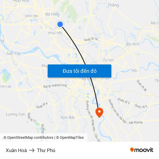 Xuân Hoà to Thư Phú map