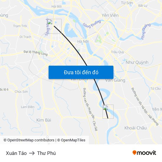 Xuân Tảo to Thư Phú map