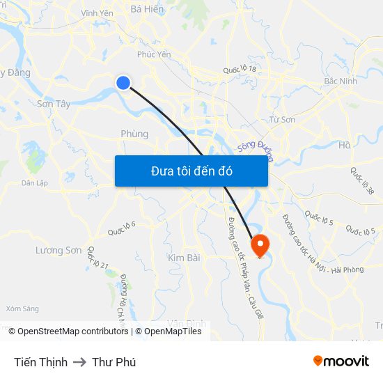 Tiến Thịnh to Thư Phú map