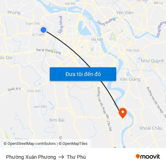 Phường Xuân Phương to Thư Phú map