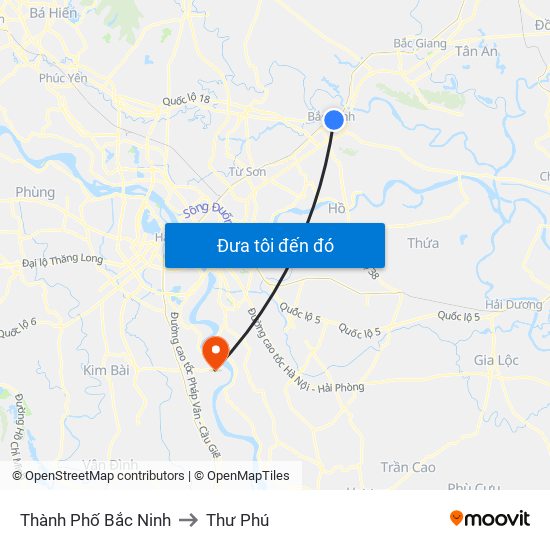 Thành Phố Bắc Ninh to Thư Phú map