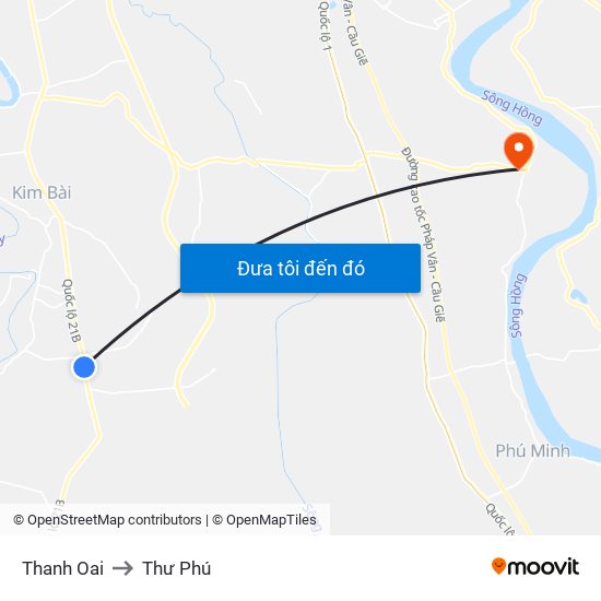 Thanh Oai to Thư Phú map