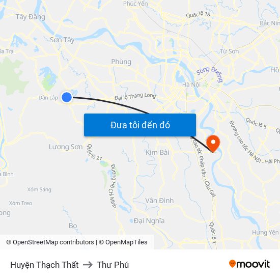 Huyện Thạch Thất to Thư Phú map