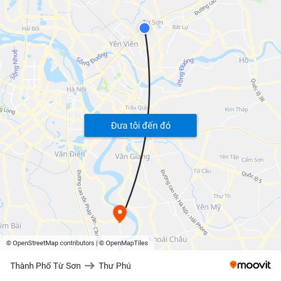 Thành Phố Từ Sơn to Thư Phú map