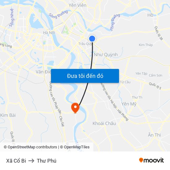 Xã Cổ Bi to Thư Phú map