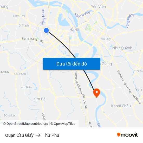 Quận Cầu Giấy to Thư Phú map