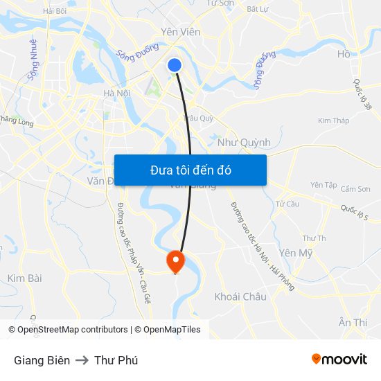 Giang Biên to Thư Phú map