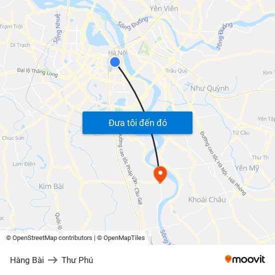 Hàng Bài to Thư Phú map