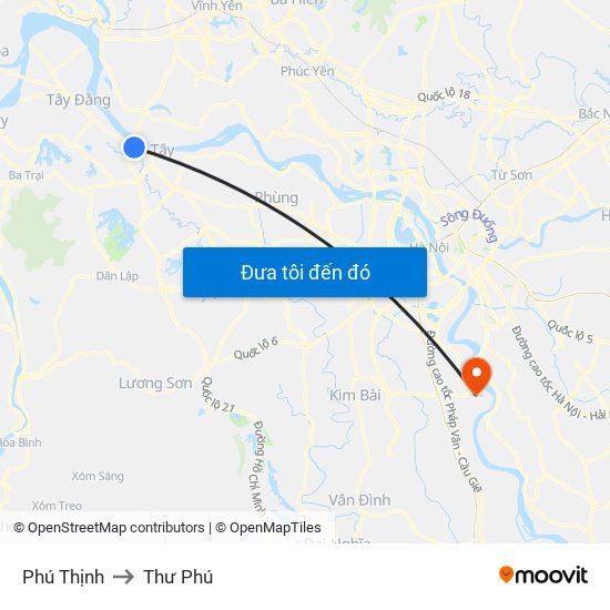 Phú Thịnh to Thư Phú map