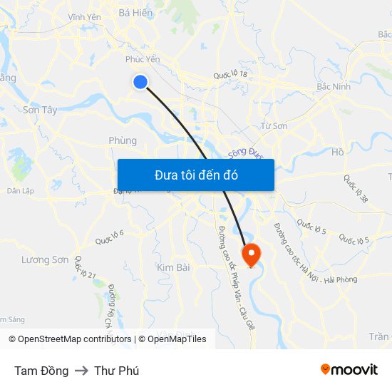 Tam Đồng to Thư Phú map