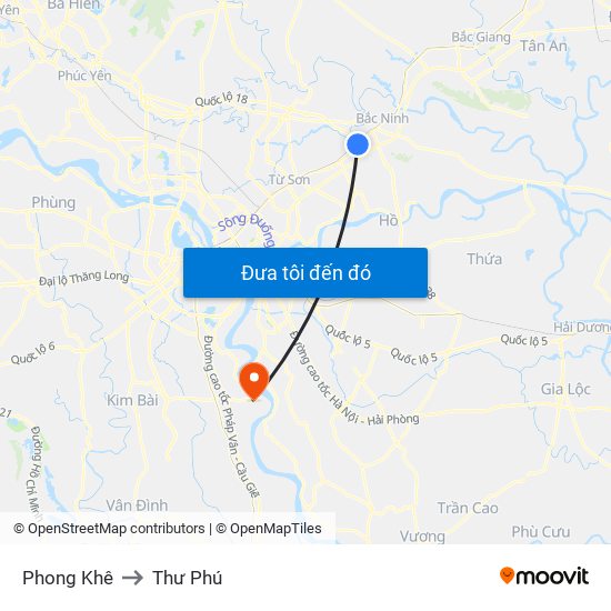 Phong Khê to Thư Phú map