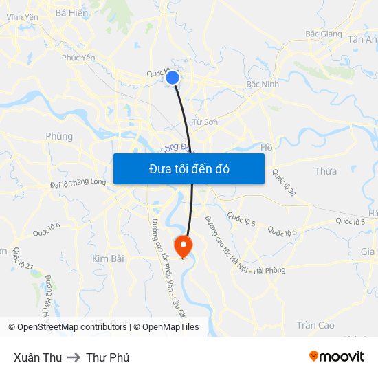 Xuân Thu to Thư Phú map