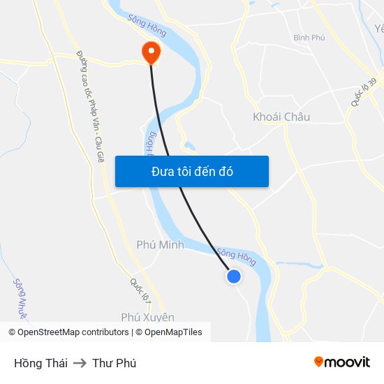 Hồng Thái to Thư Phú map