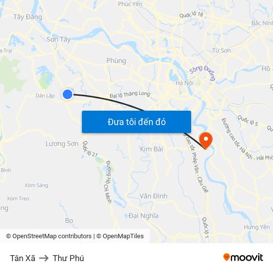 Tân Xã to Thư Phú map