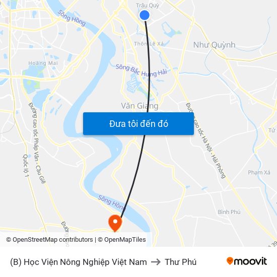 (B) Học Viện Nông Nghiệp Việt Nam to Thư Phú map