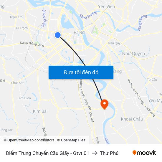 Điểm Trung Chuyển Cầu Giấy - Gtvt 01 to Thư Phú map