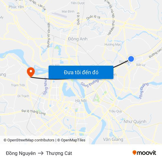 Đồng Nguyên to Thượng Cát map