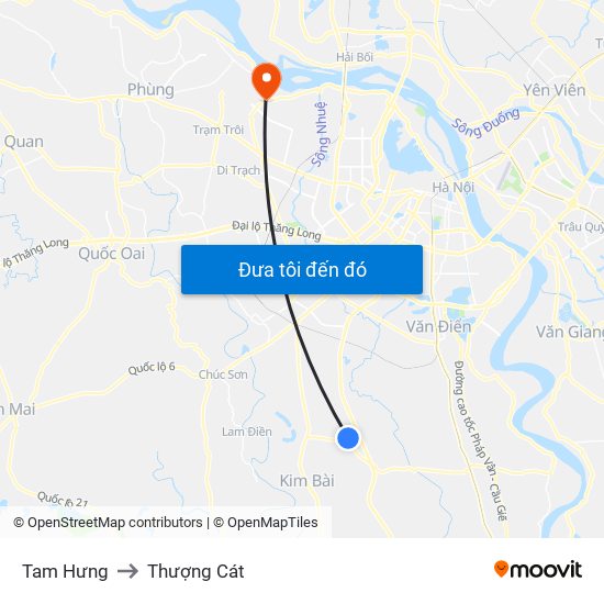 Tam Hưng to Thượng Cát map