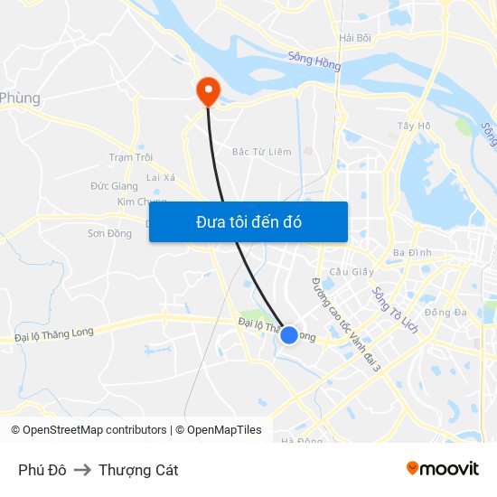Phú Đô to Thượng Cát map