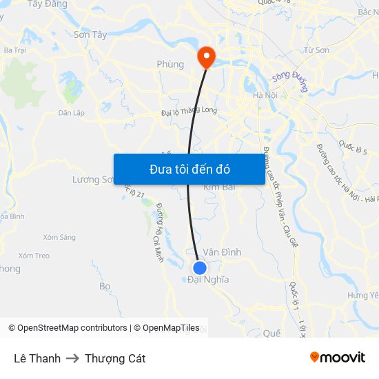 Lê Thanh to Thượng Cát map