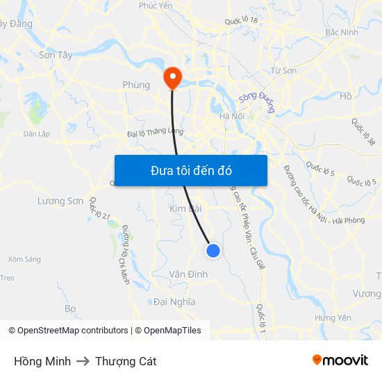 Hồng Minh to Thượng Cát map