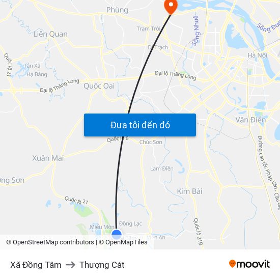 Xã Đồng Tâm to Thượng Cát map