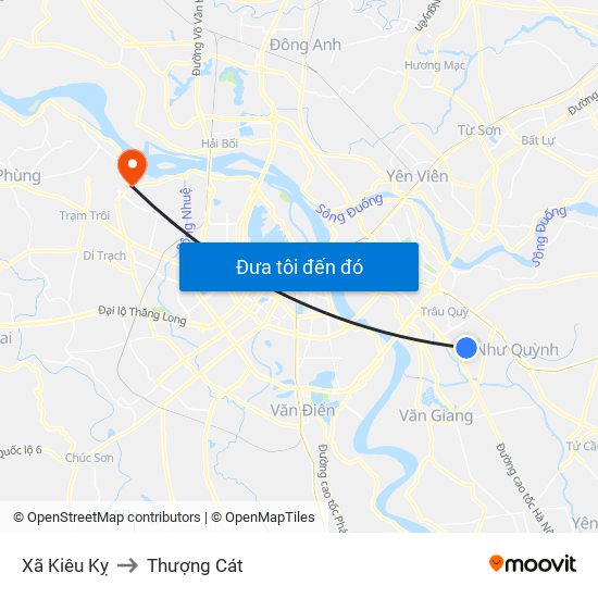 Xã Kiêu Kỵ to Thượng Cát map