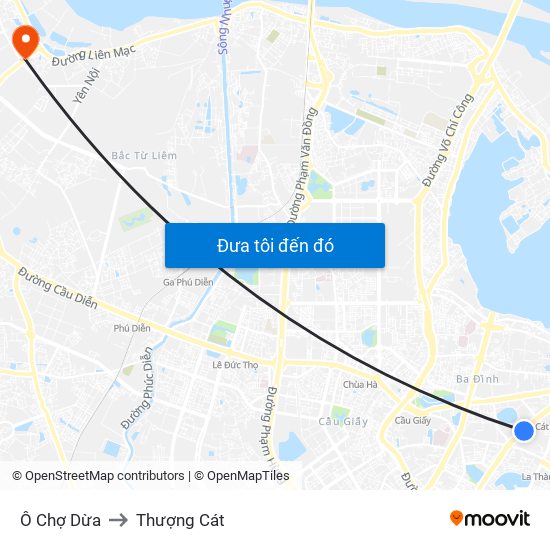 Ô Chợ Dừa to Thượng Cát map