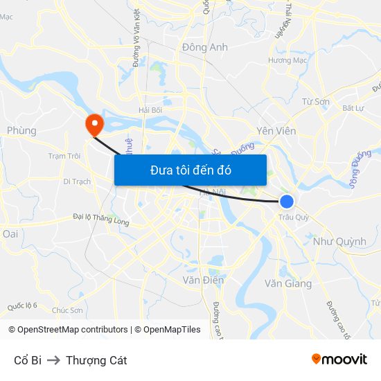 Cổ Bi to Thượng Cát map