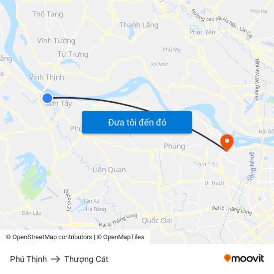 Phú Thịnh to Thượng Cát map