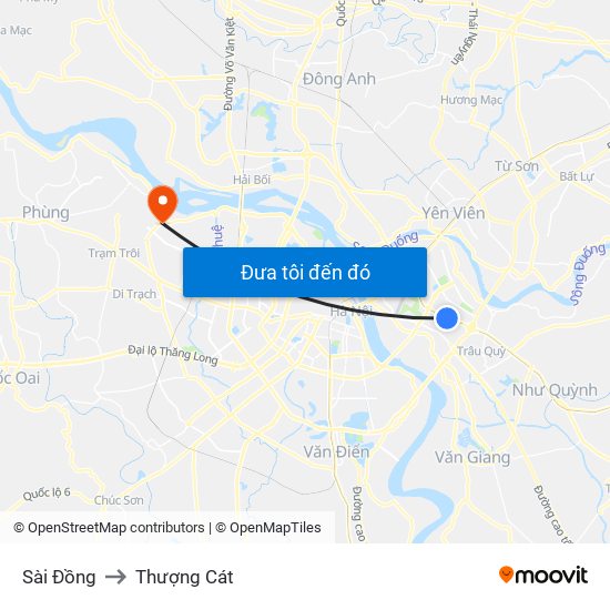 Sài Đồng to Thượng Cát map