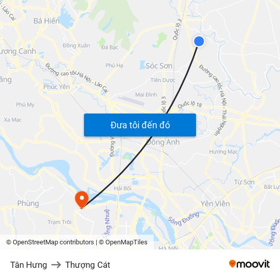 Tân Hưng to Thượng Cát map