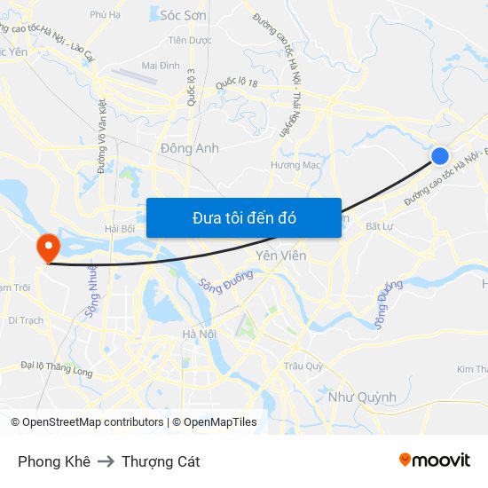 Phong Khê to Thượng Cát map