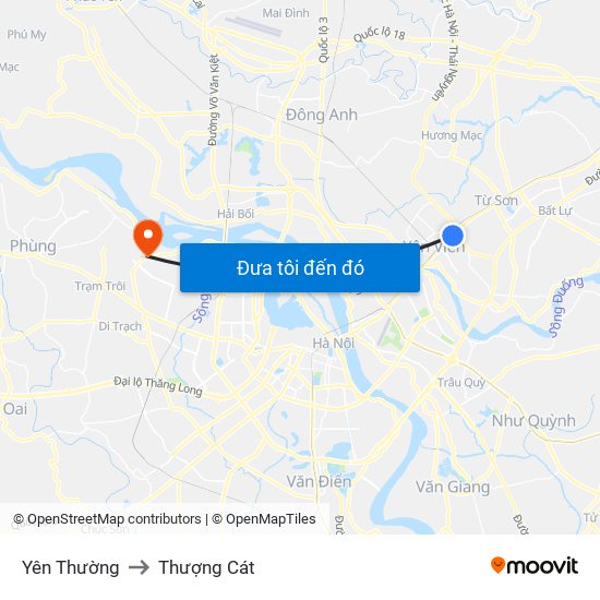 Yên Thường to Thượng Cát map