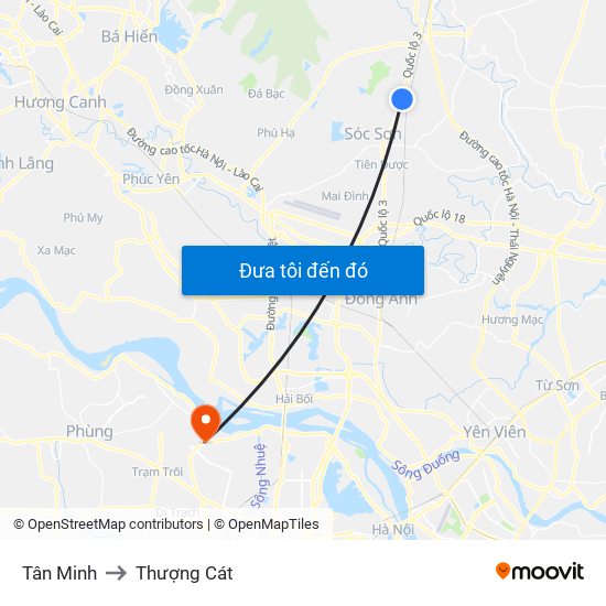 Tân Minh to Thượng Cát map