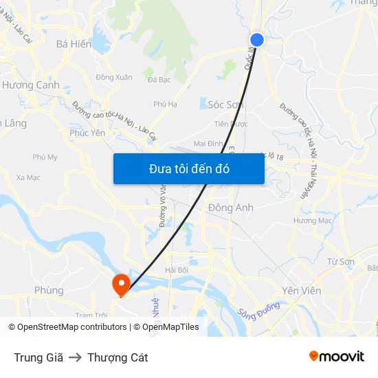 Trung Giã to Thượng Cát map