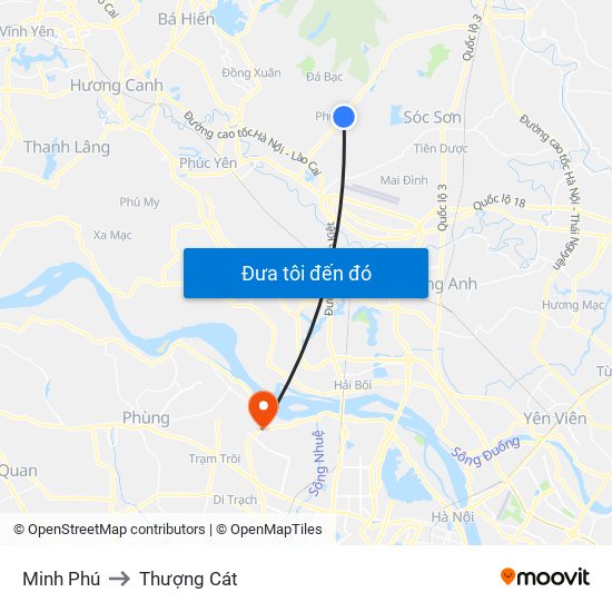Minh Phú to Thượng Cát map