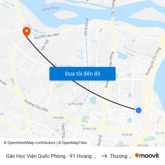Gần Học Viện Quốc Phòng - 91 Hoàng Quốc Việt to Thượng Cát map