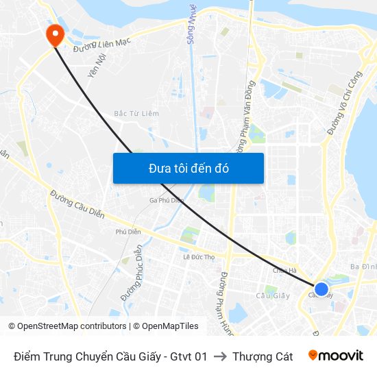 Điểm Trung Chuyển Cầu Giấy - Gtvt 01 to Thượng Cát map