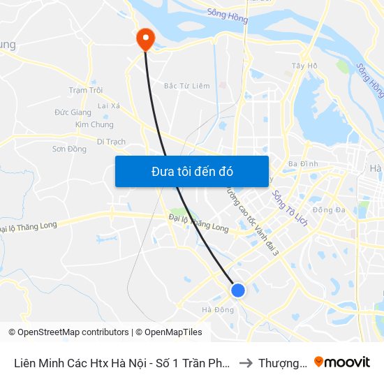 Liên Minh Các Htx Hà Nội - Số 1 Trần Phú (Hà Đông) to Thượng Cát map