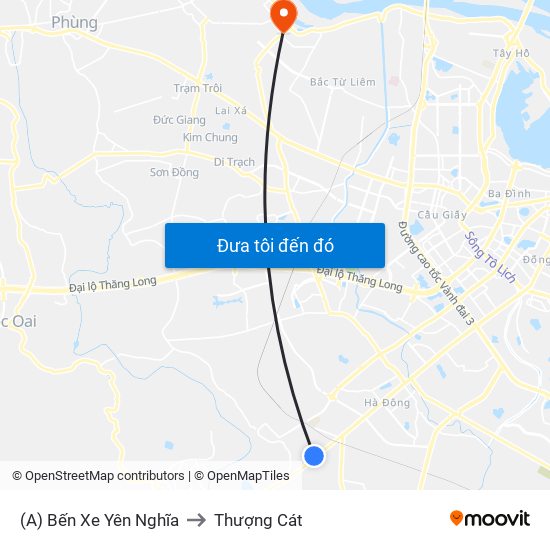 (A) Bến Xe Yên Nghĩa to Thượng Cát map