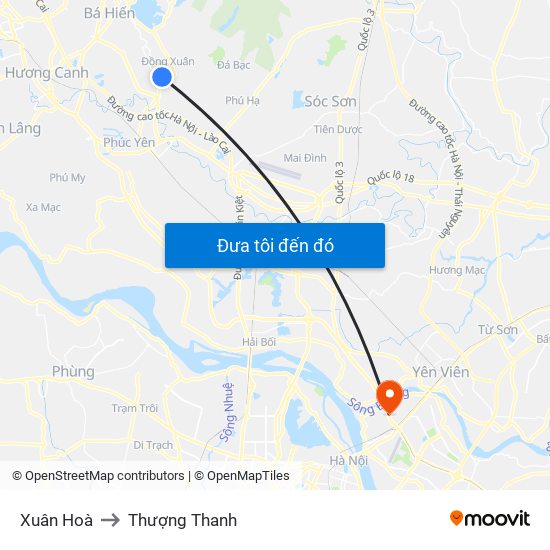 Xuân Hoà to Thượng Thanh map