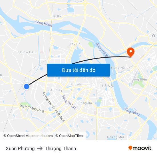 Xuân Phương to Thượng Thanh map