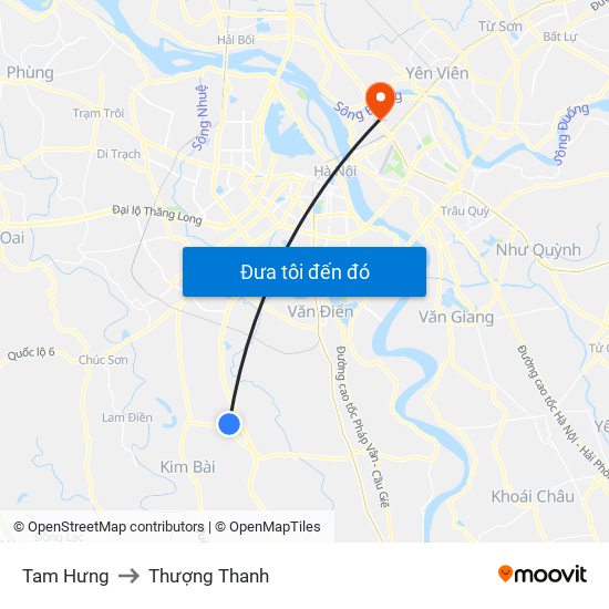 Tam Hưng to Thượng Thanh map