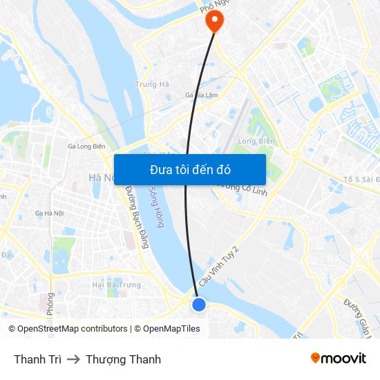 Thanh Trì to Thượng Thanh map