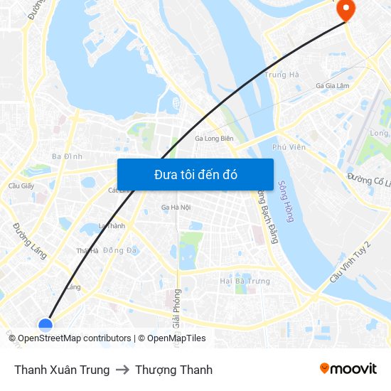 Thanh Xuân Trung to Thượng Thanh map